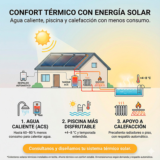 Sistema solar térmico para agua sanitaria y climatización
