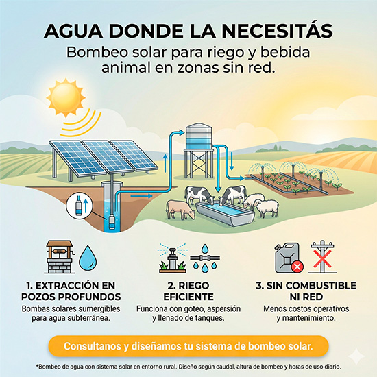 Bombeo de agua con sistema solar en entorno rural