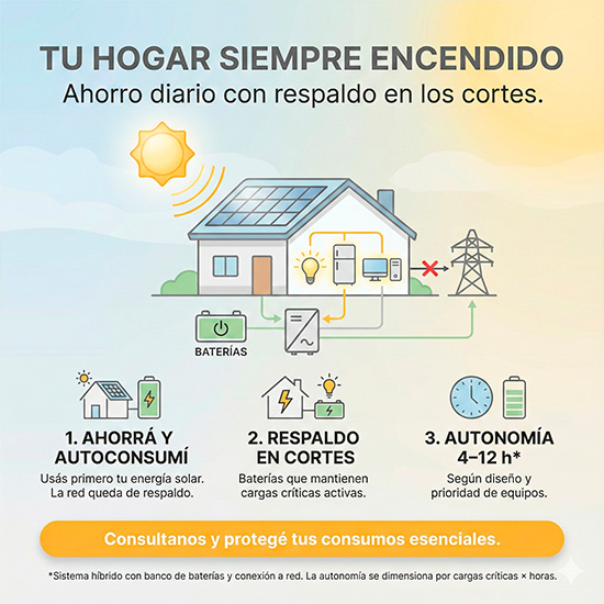 Sistema híbrido con banco de baterías y conexión a red