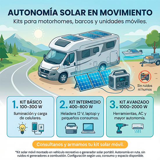 Kit solar móvil montado en vehículo recreativo